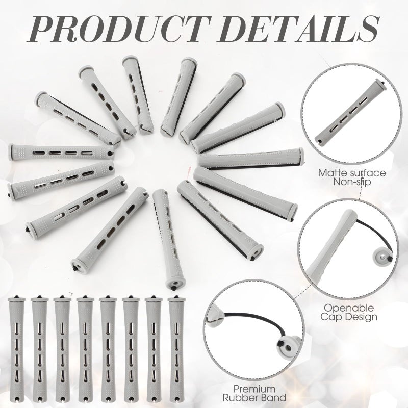 XunYee Gray 200 Piece Hair Perm Rods Set Plastic Cold Ironing Stick, Heatless Perming Rods Hair Curlers Rollers with Pintail Comb and Tote Bag for Long Short Straight Curly Natural DIY (Elegant) - Image 3